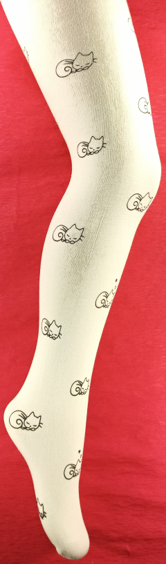 Зувэй колготки детские гладкие цветные из хлопка и модала  с рисунком "кошечки" для школьниц арт. С-3702-1