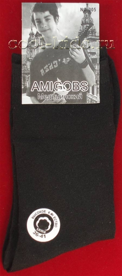 AMIGOBS носки подростковые гладкие черные для мальчиков арт.311(305)